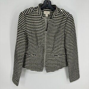 LOFT Striped Blazer Jacket Zip Up Military Inspired Textured Cotton Blend Black